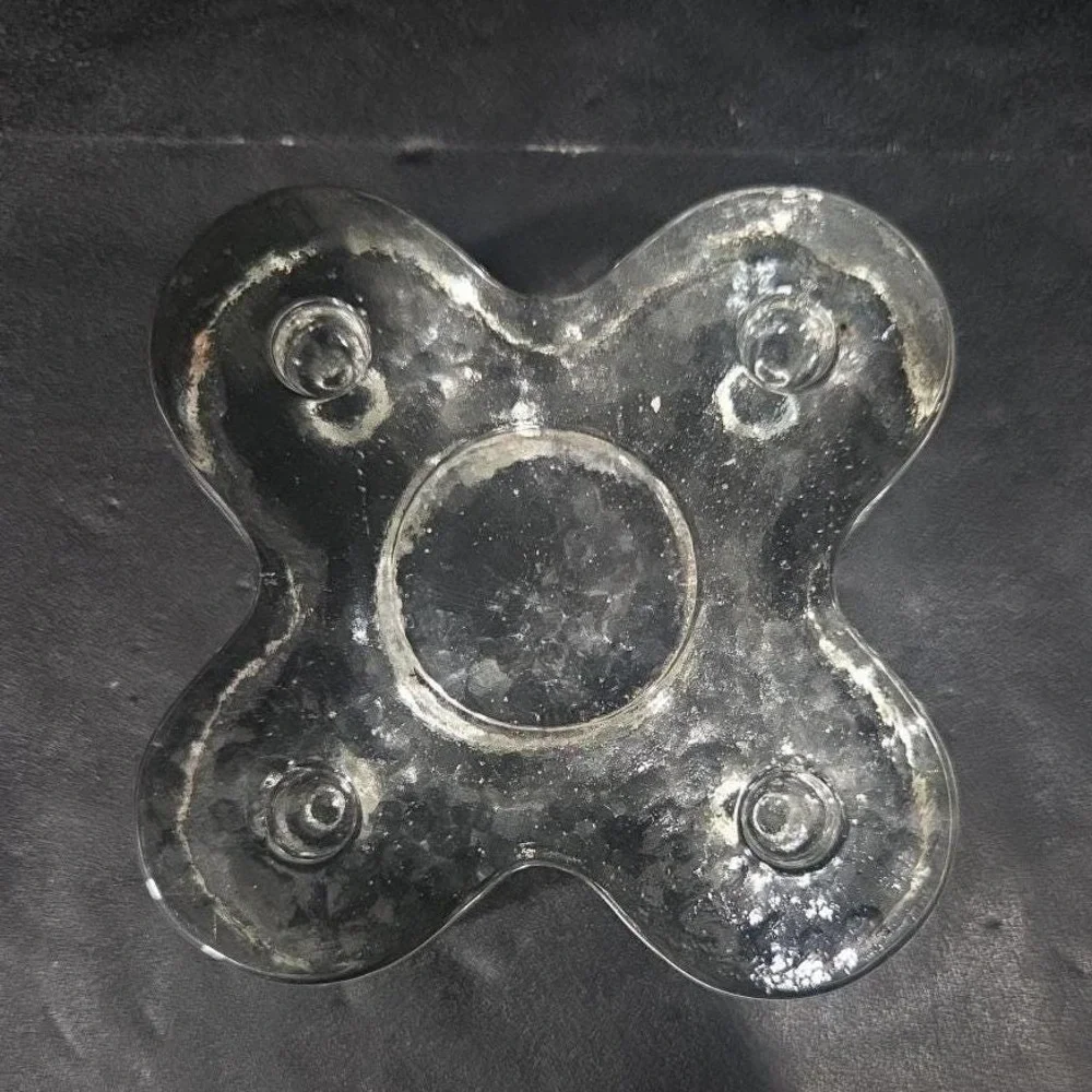 Blenko Mid Century‎ Candle Holder, Handmade Clear Art Glass, Vintage Home Decor